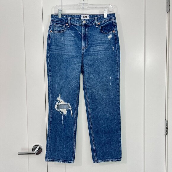 Paige Size 29 Blue Noella Destructed Cropped Straight Leg Jeans - Picture 1 of 12